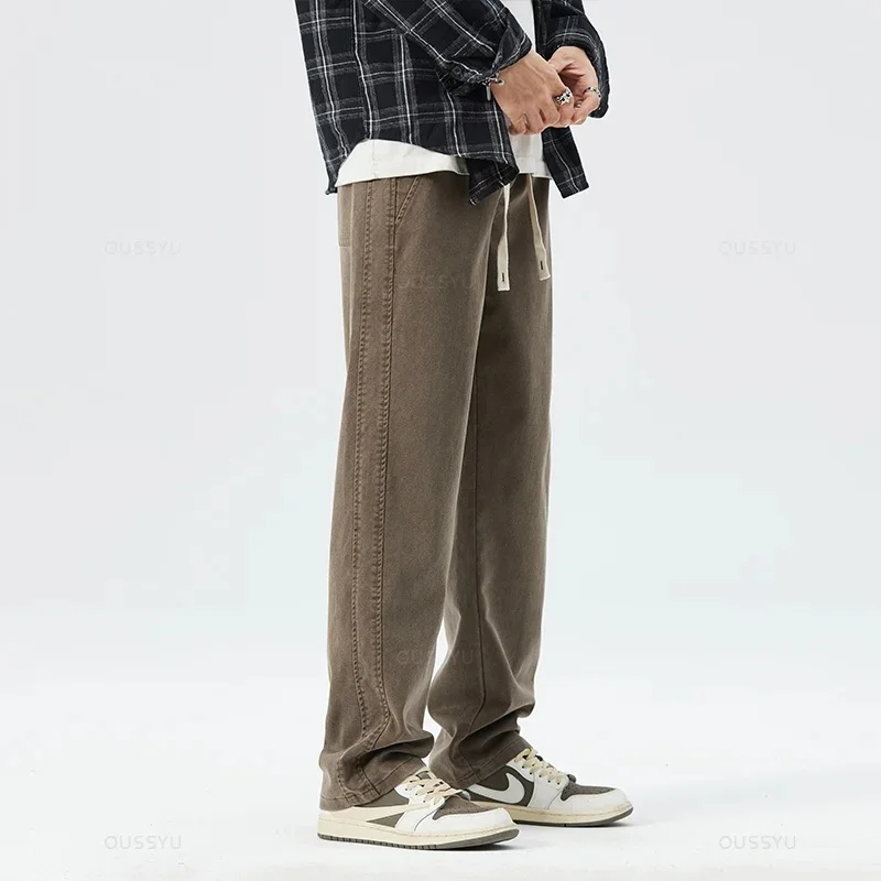 High Quality Lyocell Fabric Jeans Men Autumn Winter Thick Elastic Waist Casual Denim Pants Baggy Trousers Male Oversized M-5XL