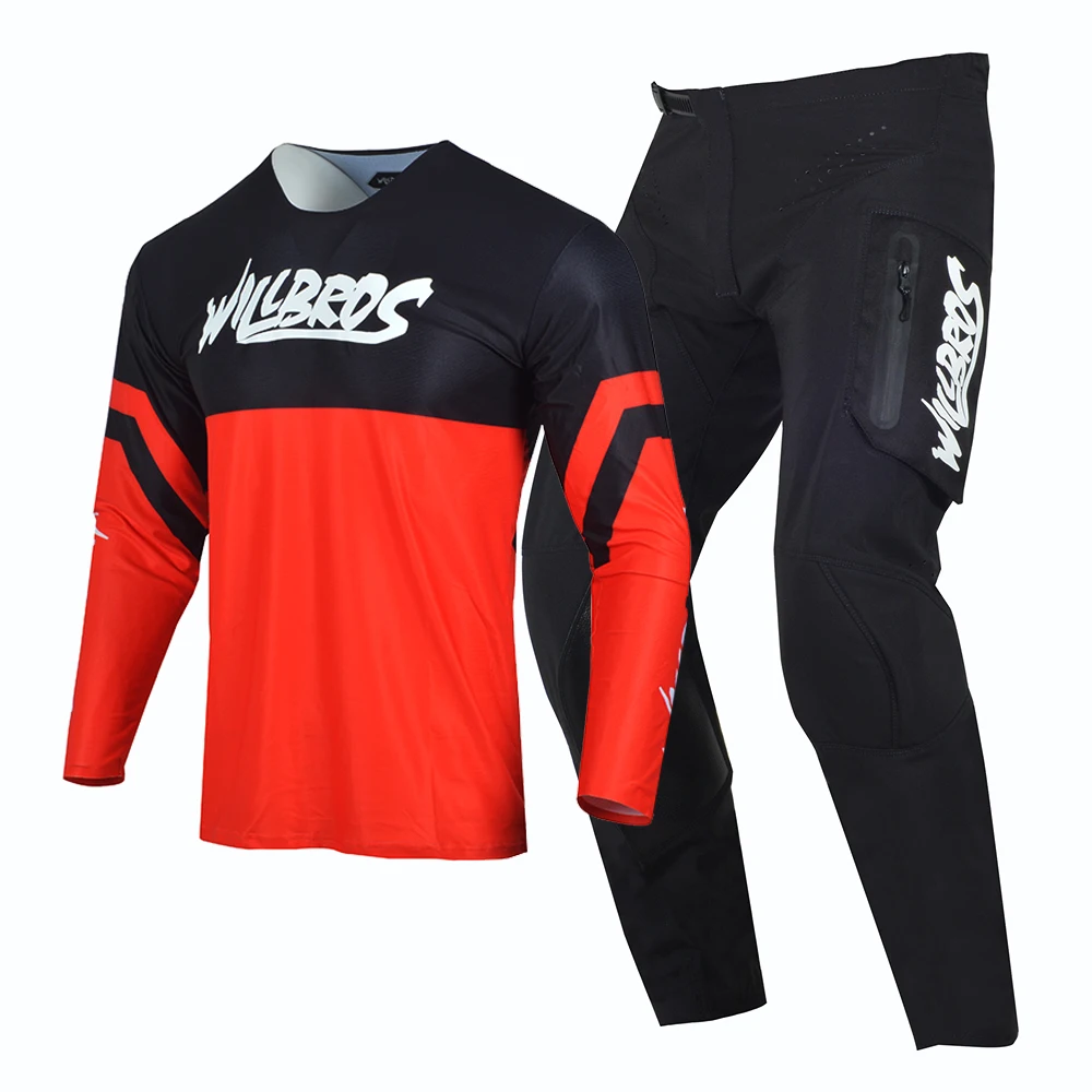 Willbros Motocross Suit with Zip Pocket Jersey and Pants Combo Enduro Dirt Bike Gear Set Offroad Flexair Mach Racewear