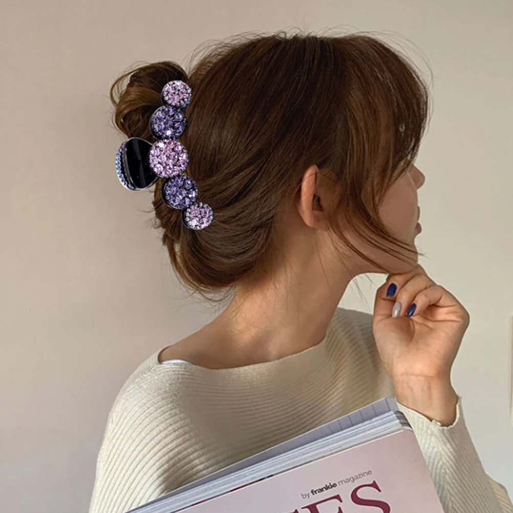 

Violet Claw Sturdy Women Hair Claw Clip Headdress Women Headdress Rhinestone Decor Hairstyle Hair Tool Portable