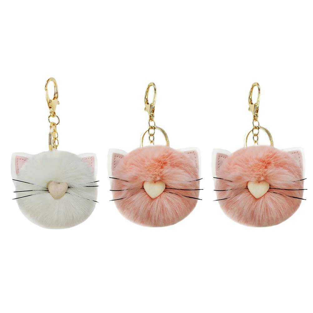 3 Pcs Key Chain Child Decor Fluffy Cat Ear Keychain Faux Rabbit Fur Pom Lovely Chains