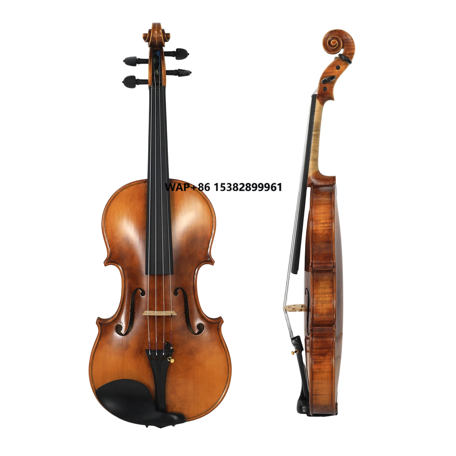 

Custom Premium Violin 4/4 Full Size - Bookmatched European Spruce Top, Genuine Sheepgut Tailpiece, Custom Soundpost Adjustment