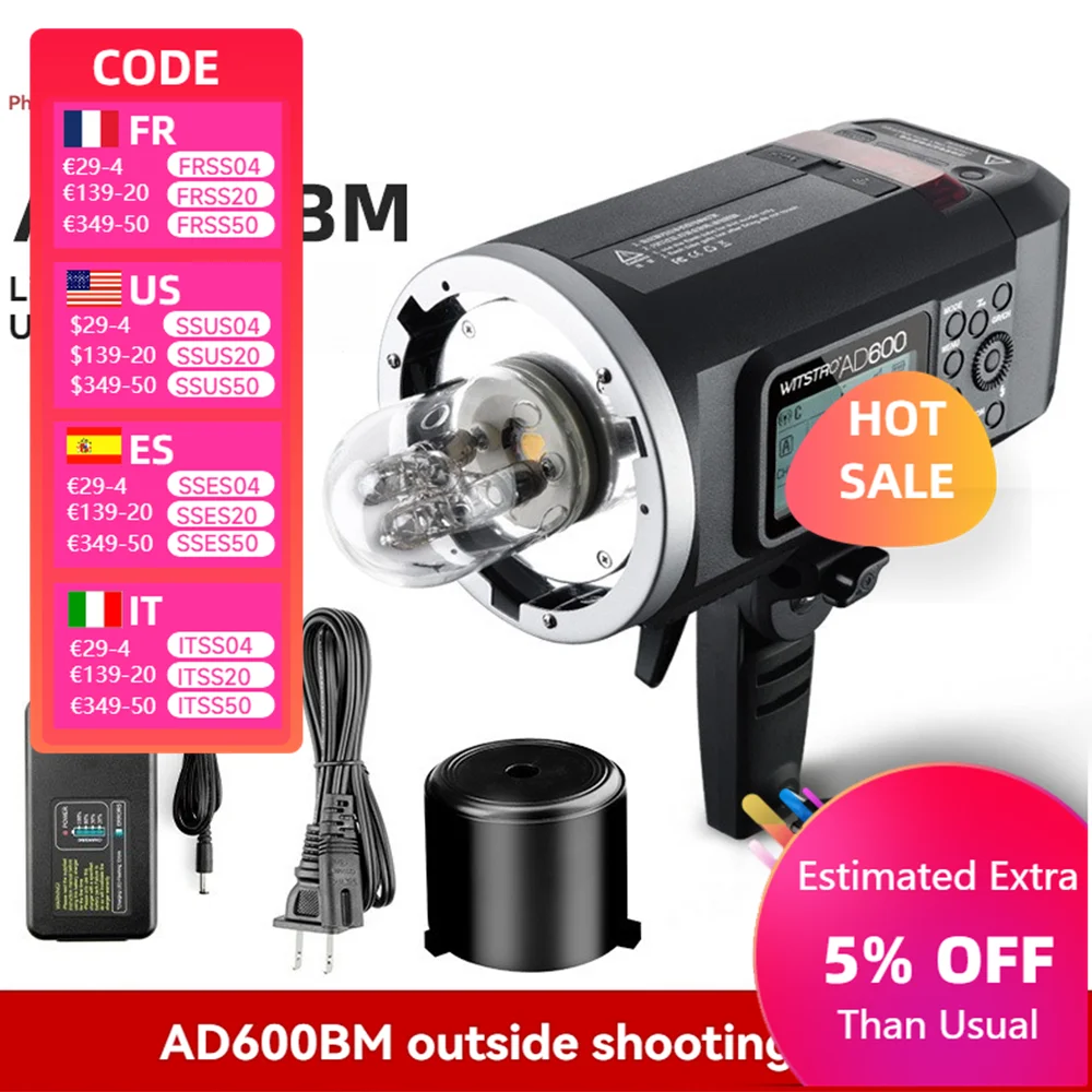 

AD600BM II 600W Outdoor Flash Speedlight 2.4G Wireless With Battery For Canon, Nikon, SONY, Olympus, Panasonic and Fujifilm