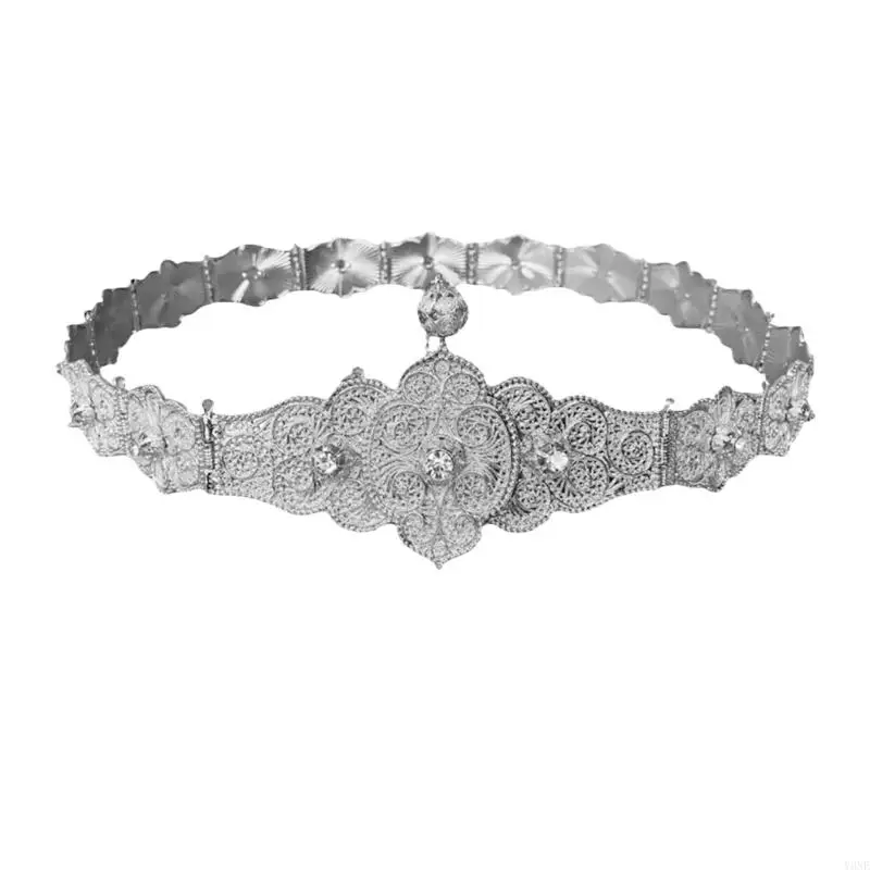 

Y3NE Carved Floral Waist Belt Metallic Chain Elaborate Waist Belt for Jeans Dresses