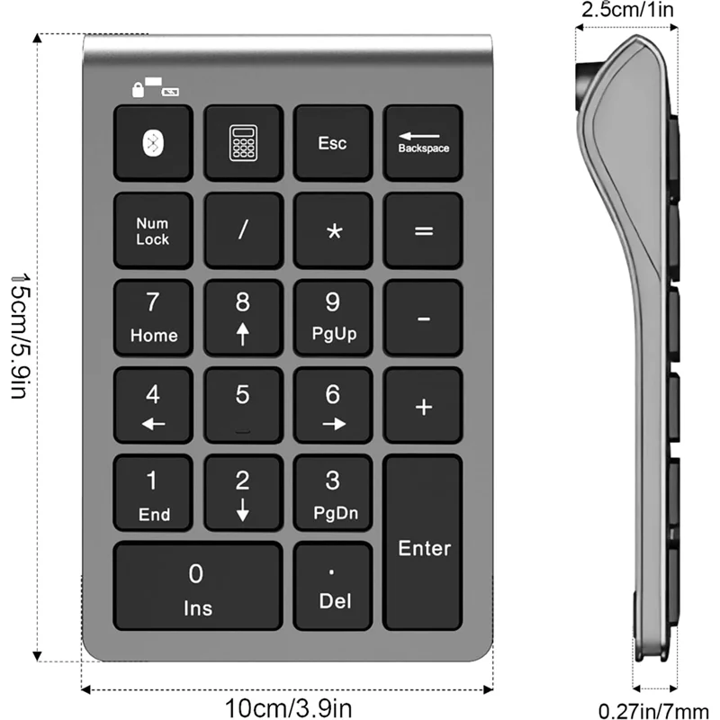 Well Made-Bluetooth Number Pad Wireless & Wired USB Keypad 2-In-1, Rechargeable Numpad For Laptops, Desktop