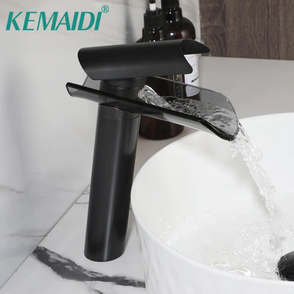 

KEMAIDI смеситель для ванной комнаты со стеклянным носиком, масляный бронзовый смеситель для умывальника, смеситель с одной ручкой, смеситель для холодной и горячей воды