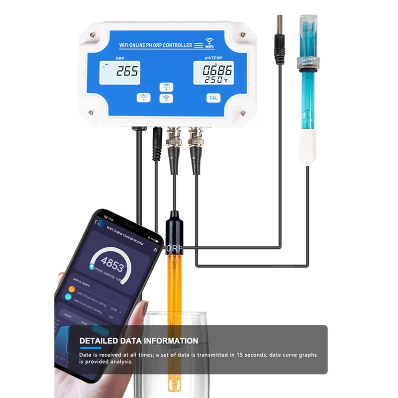 W2839 3-In-1 Wifi Water Quality Detector PH/ORP/TEMP Electrode BNC Type Probe For Aquarium Hydroponics Monitor