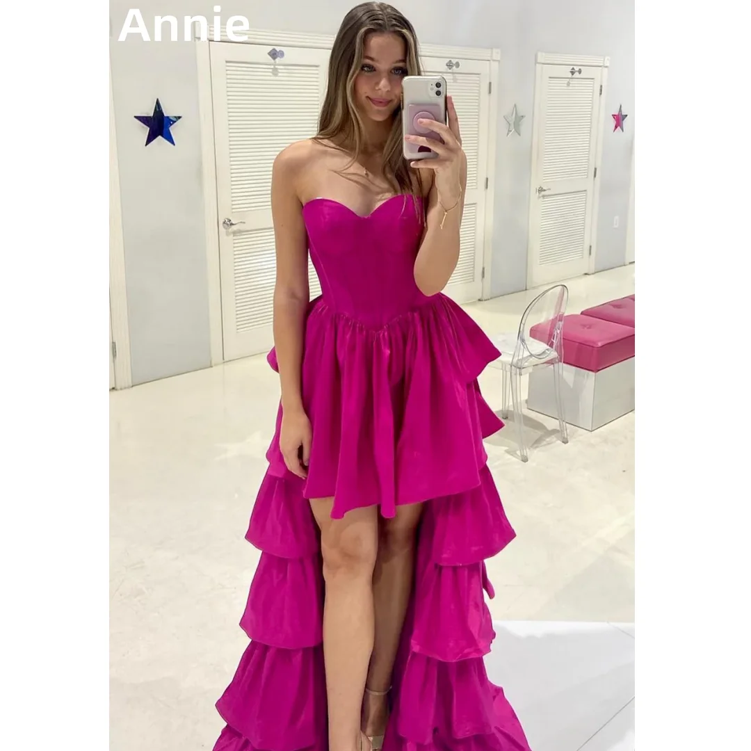 

Annie Fairy Purple Prom Dresses Taffeta Is Layered High And Low Wedding Dress Off-the-shoulder CocktailDresses Vestidos DeFiesta