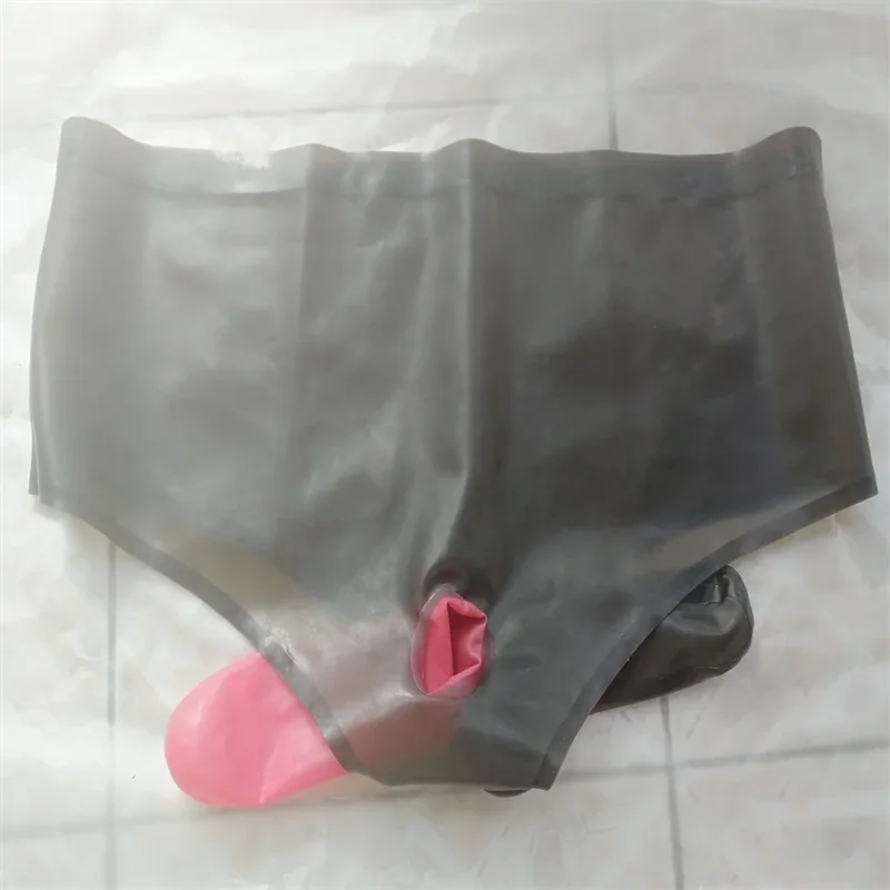 Transparent Black Men Latex Rubber Shorts Sheath Underwear Latex Underwear