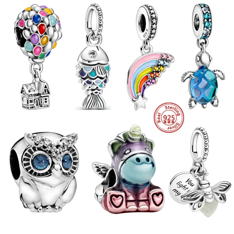 

Hot Sale 100% Real 925 Silver Balloon Rainbow Unicorn Charm Bead Fit Original Pandora Bracelet Making Fine DIY Jewelry For Women