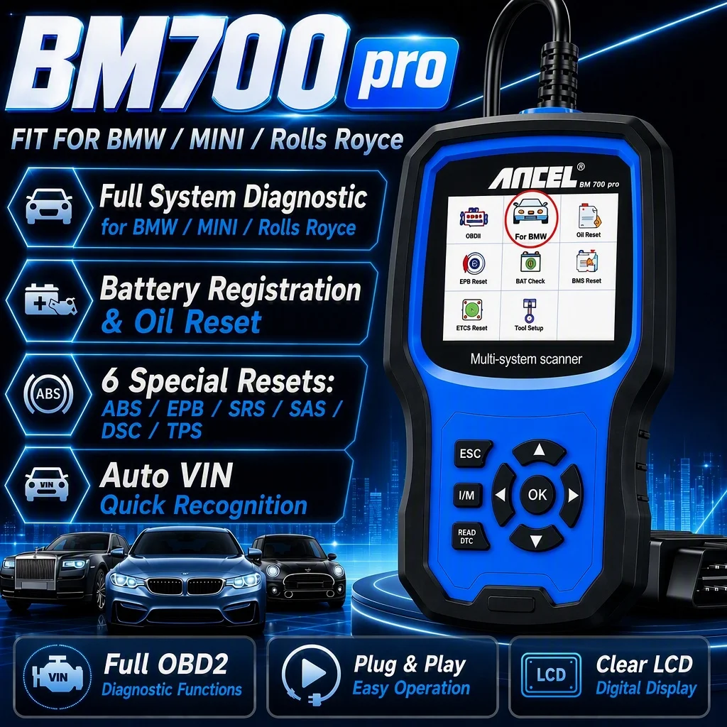ANCEL BM700 Pro OBD2 Scanner for BMW/MINI All System EPB SAS Airbag TPMS Oil Reset Injector Coding Auto Vin Car Diagnostic Tool