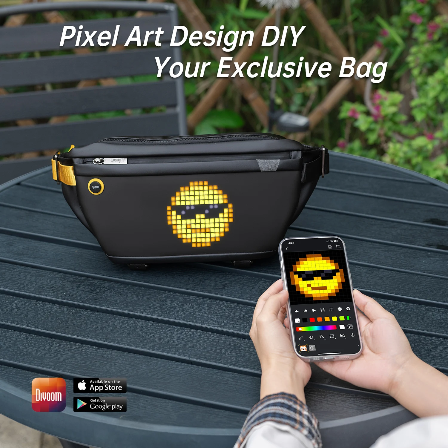 Imagem -03 - Divoom-personalizável Pixel Art Sling Bolsa Portátil Speaker Bolsa Impermeável Design de Moda Biking Caminhadas Atividade Exterior Presente