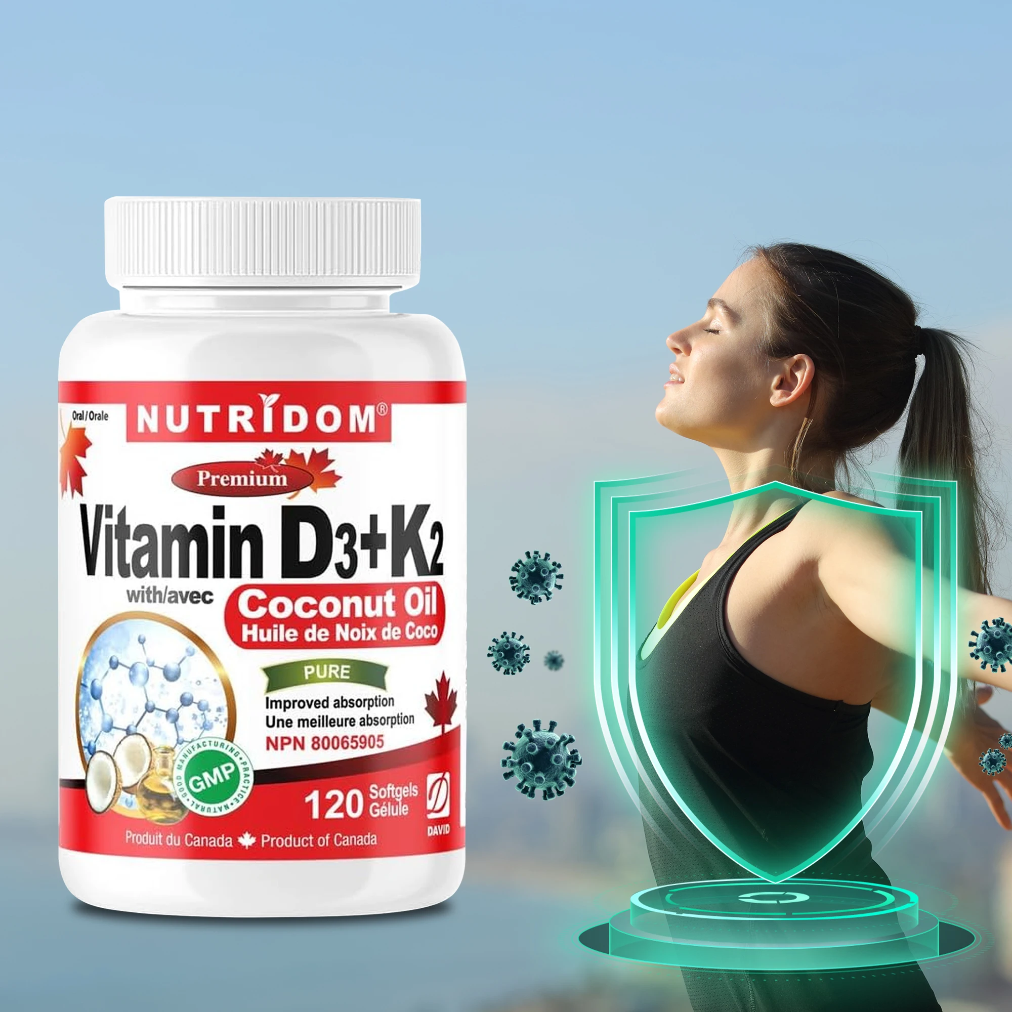 Vitamin D3+K2 Capsules - Helps Maintain A Healthy Immune System, Improve Digestion & Absorption, and Strengthen Bones and Teeth