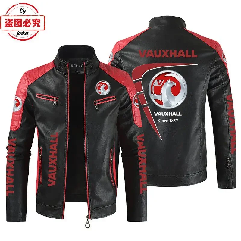 Vauxhall Car Logo Printed Racing Suit PU Leather Jacket Windproof Stand Up Collar Zipper Jacket Vauxhall Team Jacket Workwear