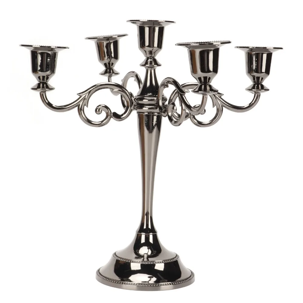 11pcs 5 Arms Metal Candelabra Polished Finish Wide Base Taper Candle Holder Stable Construction Black 5 Arms Candelabra