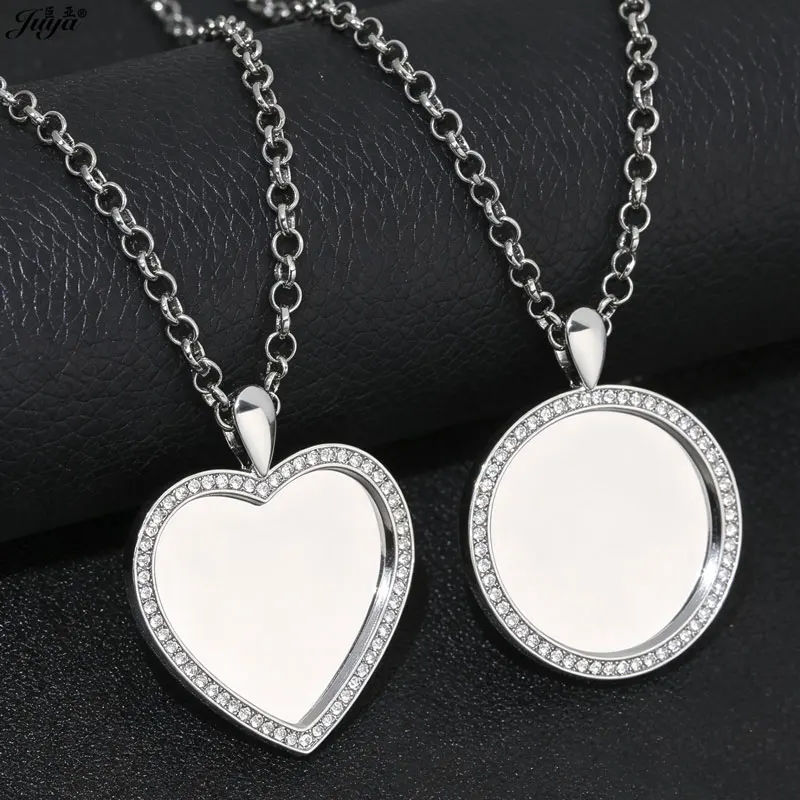 50cm 304 Stainless Steel Chain With 25/30mm Blank Pendant Necklace Base Cabochon Tray For DIY Jewelry Making Accessory Supplies