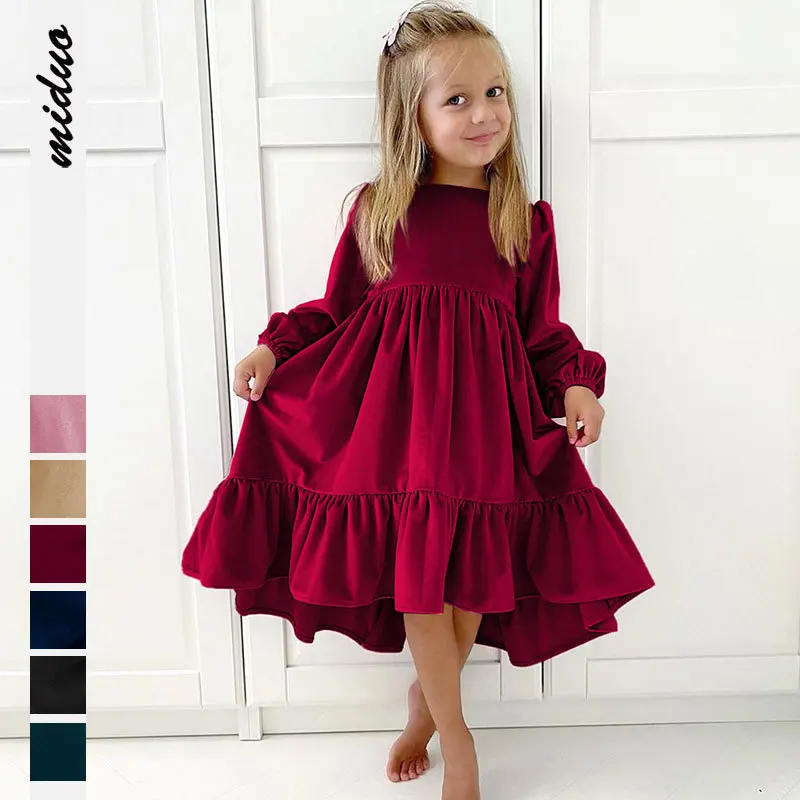 

Children's Dress New Spring and Autumn Dress Girls' Ruffle Edge Long Sleeve Suede Dress Boys' Long Sleeve Corduroy Dress