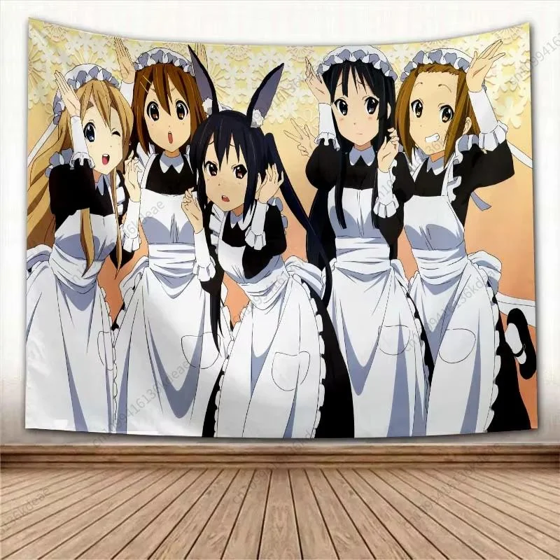 VIKAMA K-ON Anime-Wandteppich, niedlicher Manga-Mädchen-Wandbehang, Kawaii-ästhetischer Wandteppich für Schlafzimmer, Wohnzimmer, Wohnheim, Heimdekoration