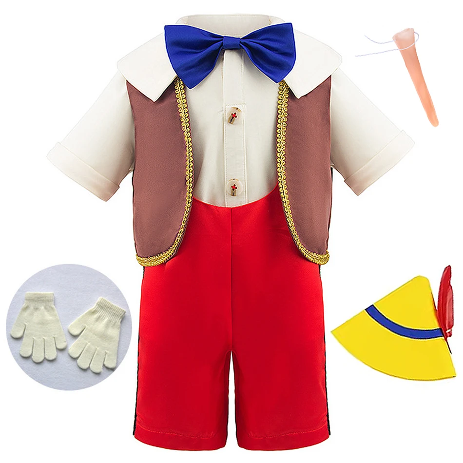 Boys 3Pcs Vest T-shirt Back Straps Trousers Stage Performance Costume Set Children Halloween Cartoon Puppet Cosplay Formal Suits