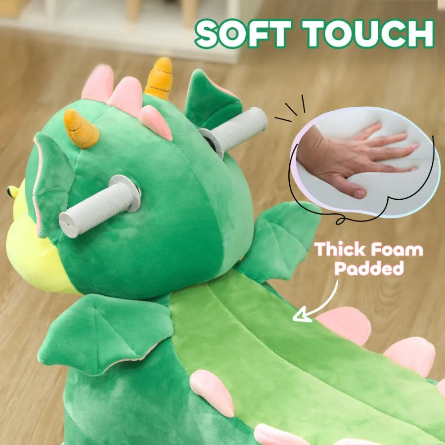 Qaba 6V Ride on Horse Battery Powered Ride on Toy Triceratops Shaped Electric Animal Car with Music Forward PU Wheels for Girls