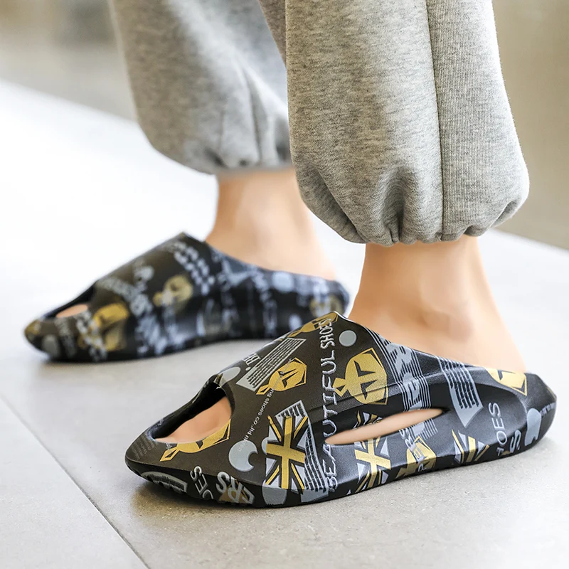 Outside Sandals For Boys Girls Summer Platform Shoes Printing Beach Children Slides Slippers Outdoor EVA 5CM Thick Sole Non-slip