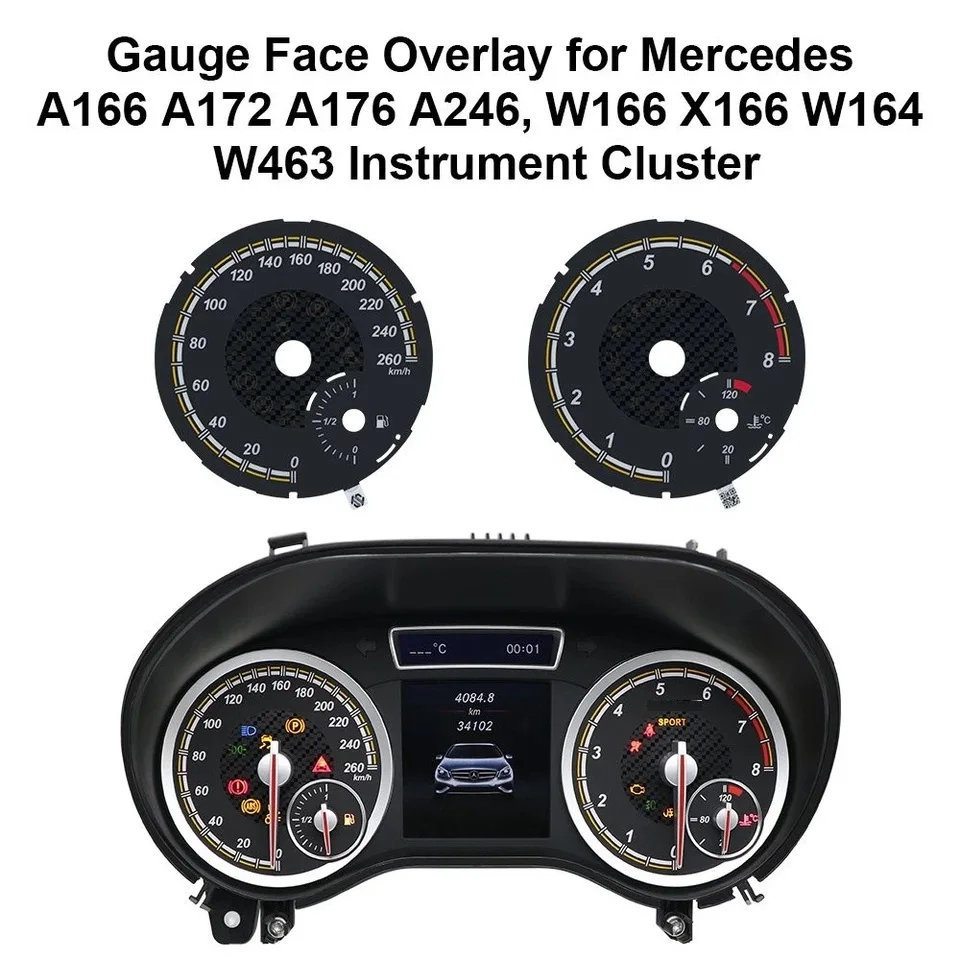 2 Color Gauge Face Overlay for Mercedes A166 A172 A176 A246, W166 X166 W164 W463 Instrument Cluster