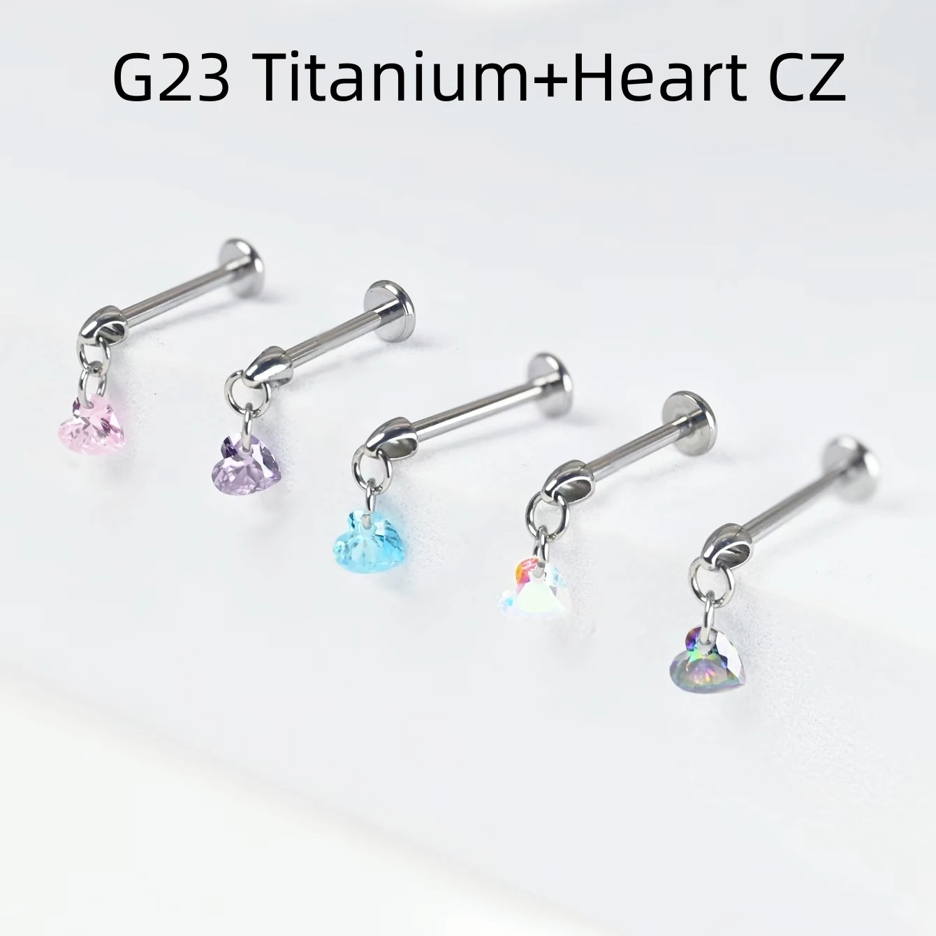 

10pcs Body Jewelry G23 Titanium Dangle HeartCZ Lip Labret Bar Ear Helix Tragus Rook Bar Stud Body Piercing Jewelry 16G~1.2mm NEW