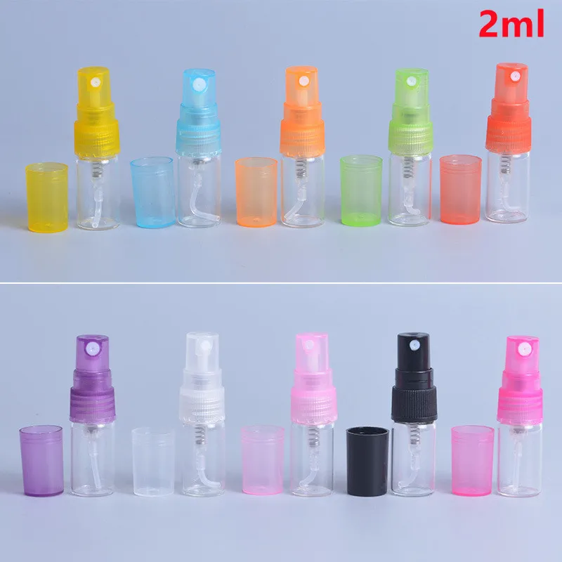 500 X 2ml/5ml/10ml Mini Portable Refillable Clear Glass Perfumes Bottle With Colorful Sprayer Empty Travel Cosmetic Sample Vial