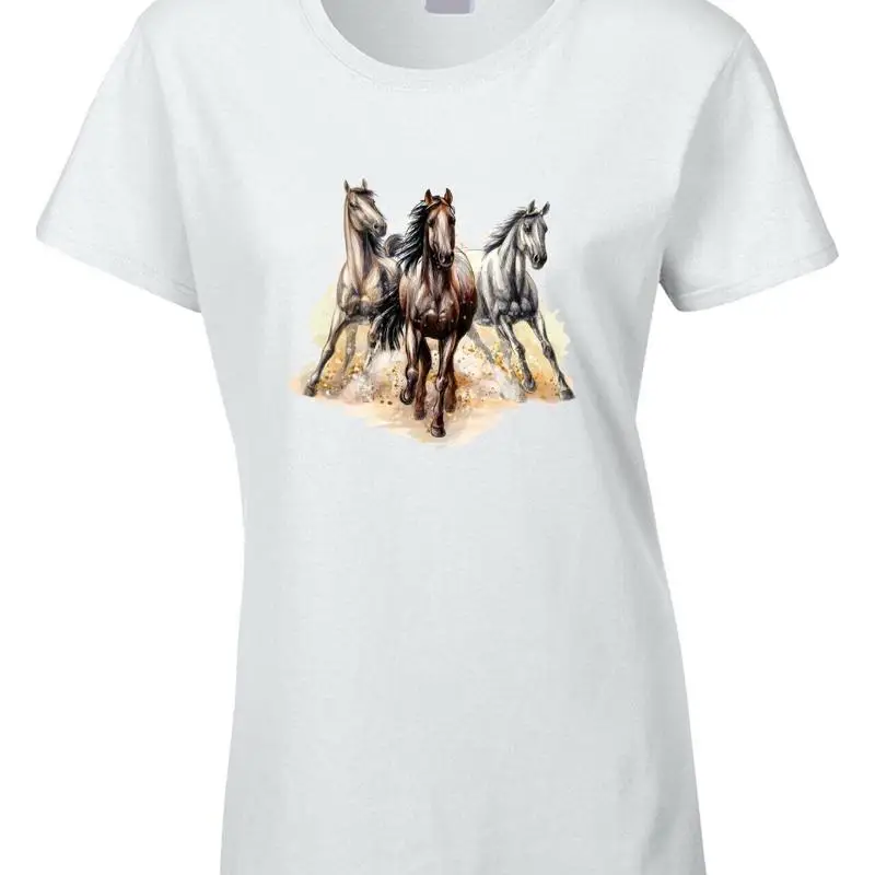 Caballos amantes de los animales camiseta de las mujeres jinete ecuestre pintura salvaje