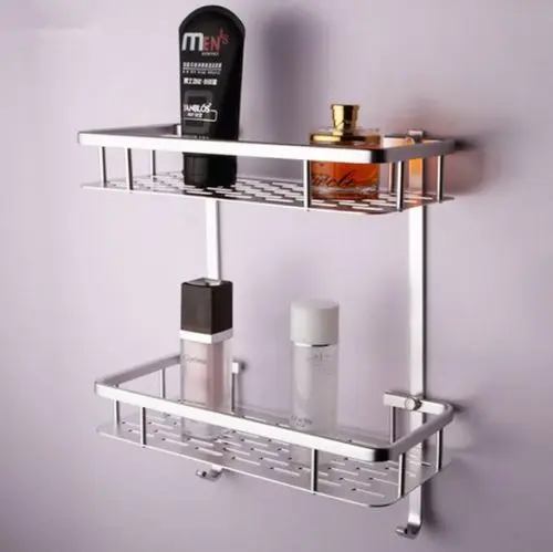 

Drilling Installation Space Aluminum 2-Layer Square Shelf Bathroom Storage Rack