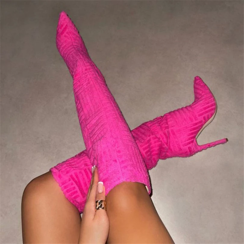 2023 New Fashion Socks Shoes Comfortable Pointed Toe Stretch Knee High Heels Party Sexy High Heels Women's Shoes Large Size 43