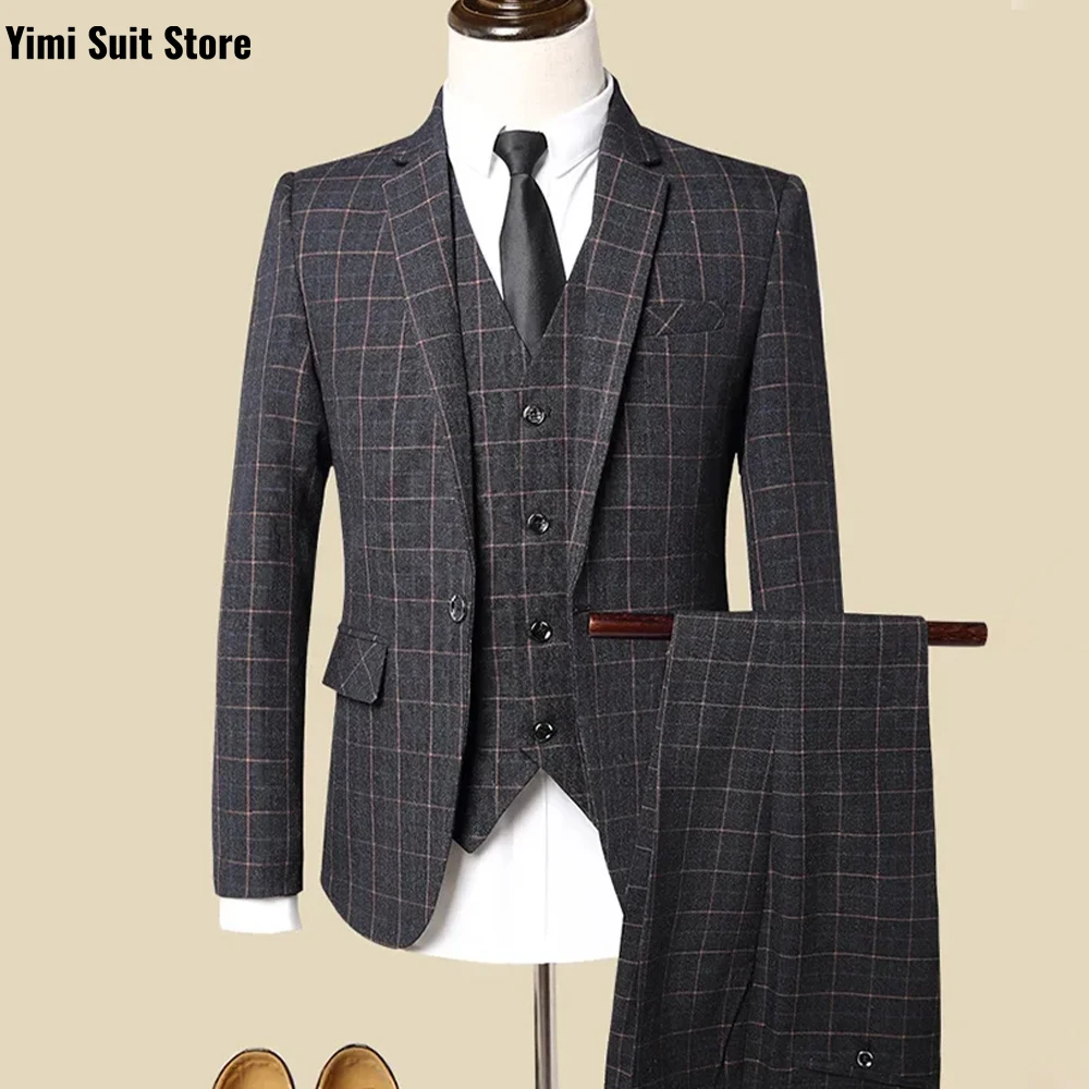 ชุดสูทผู้ชายแบบทางการ กระดุมแถวเดียว ปกแหลม 3 ชิ้น คุณภาพสูง สำหรับใส่ทำงานทุกวัน งานแต่งงาน ธุรกิจ เสื้อแจ็คเก็ต+เสื้อกั๊ก+กางเกง