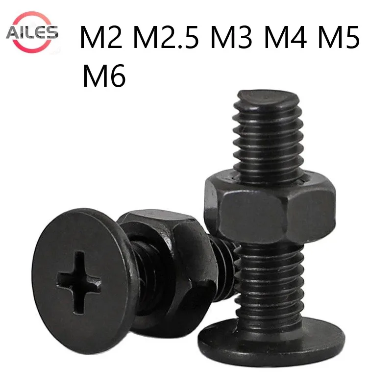 M2 M2.5 M3 M4 M5 M6 Black 304 Stainless Steel Cross Phillips Ultra Thin Super Low Flat Wafer Head Laptop Bolts Screws Nuts Set