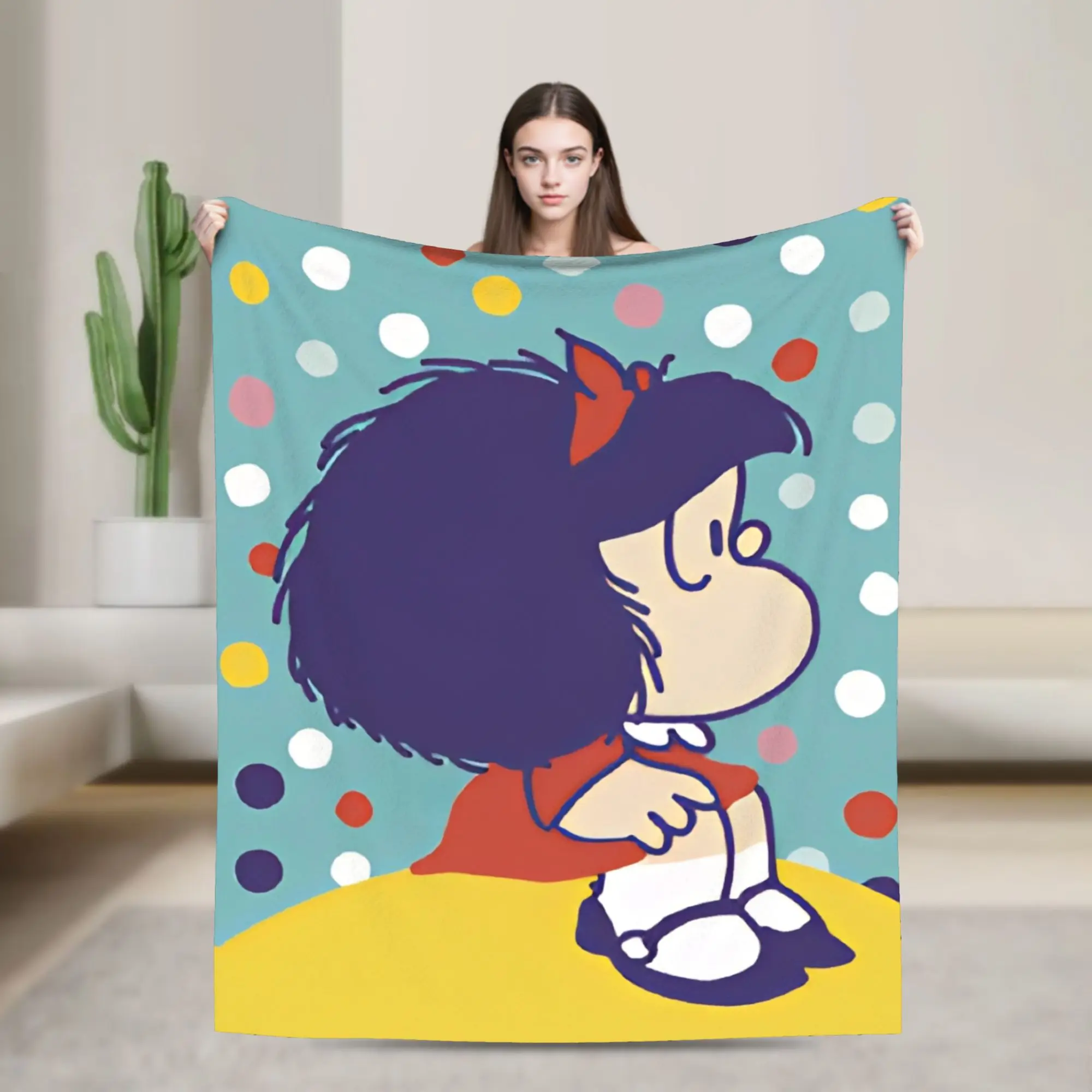 Mafaldas Polka Dot Cartoon Blankets Velvet  Super Warm Throw Blankets for Outdoor Travel Bedspread