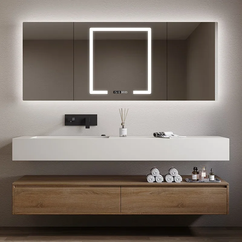 Bathroom cabinet combination rock plate integrated basin modern simple bathroom solid wood washstand washbasin cabinet combinati