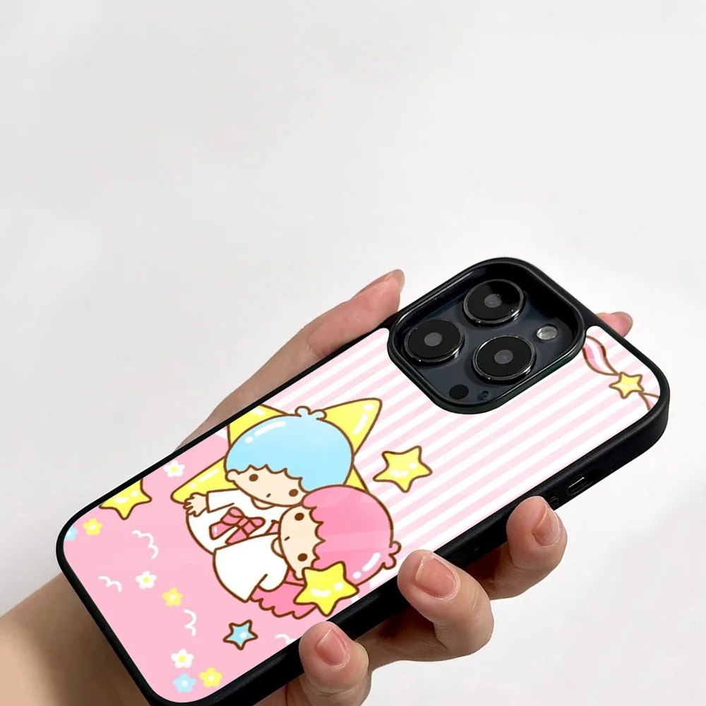 Cartoon Little Twin Stars Cuet Phone Case For IPhone 11 12 13 14 15 16 Plus Pro Max Mirror Acrylic PC TPU Cover