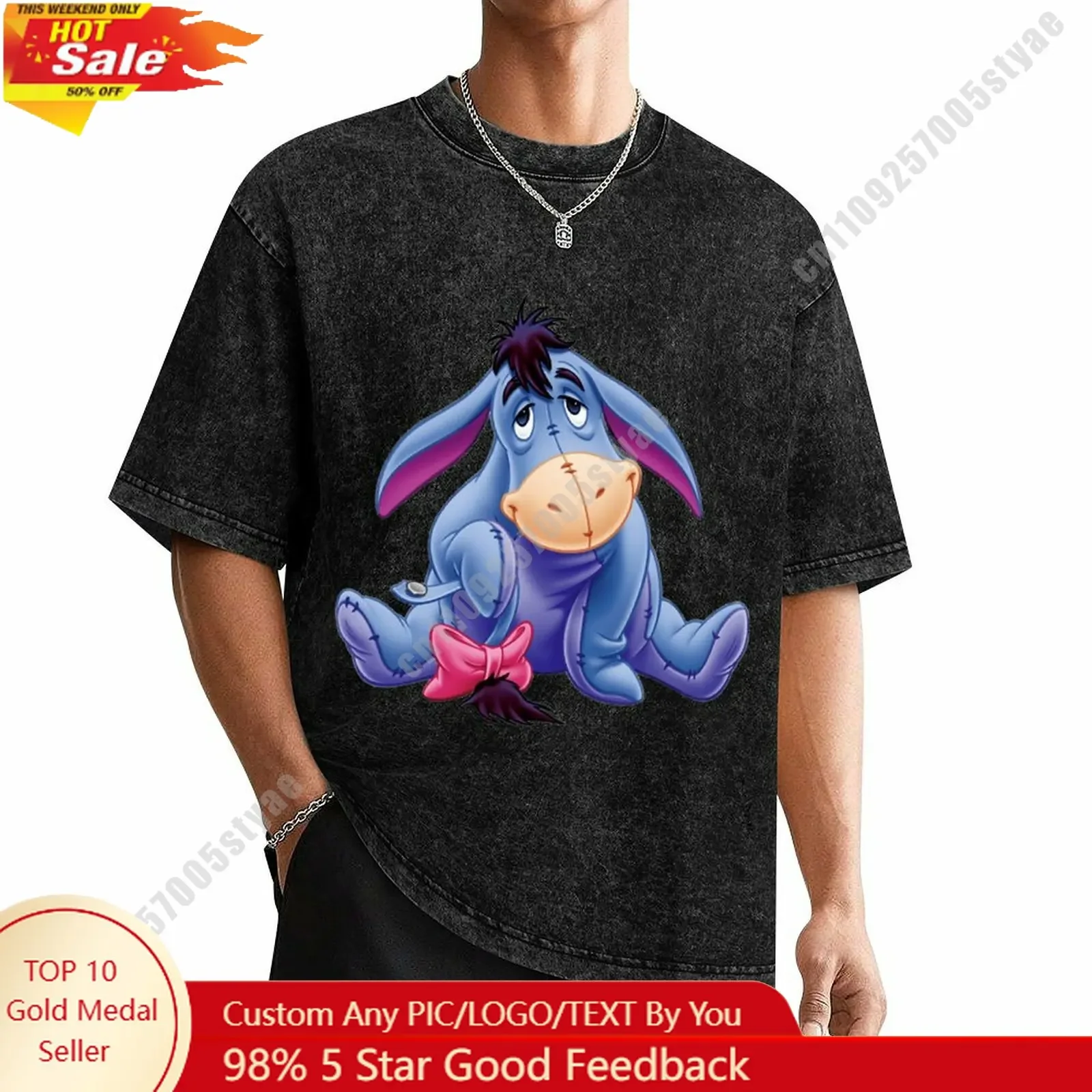 

Eeyore T Shirt Disney Customizable Personalize Your Own Design Heat Transfer Printing Vintage Washed Dropped Shoulder T-shirt