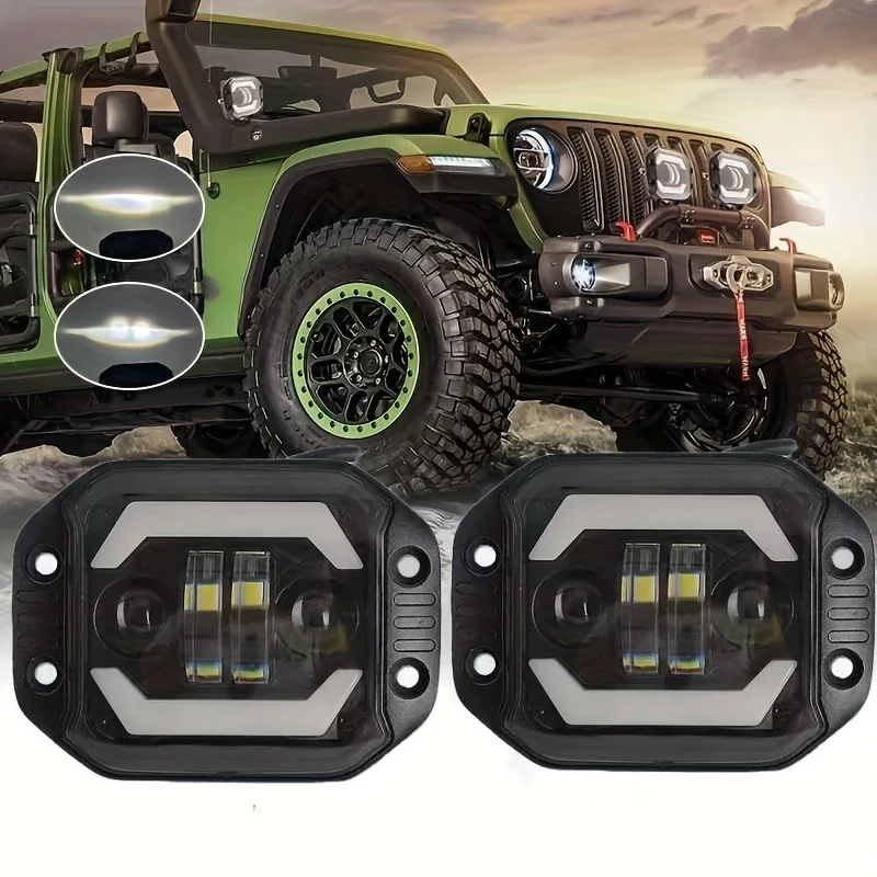 Flush Mount LED Pods with DRL, Led work offroad light 5 Inch Driving Lights Backup Bumper Lights for Trucks UTV ATV SUV Boat 4x4