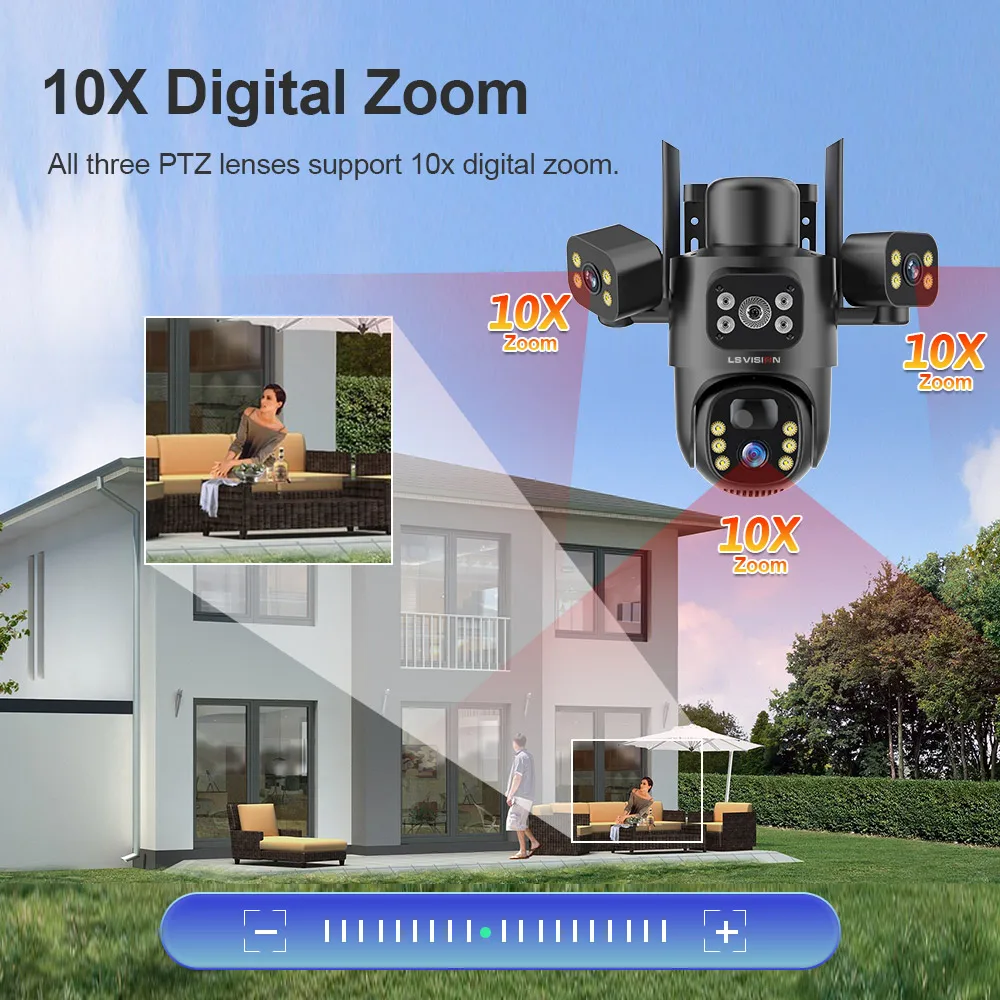 LS VISION V380 Pro 15MP 4G Sim Solar Camera WIFI Wireless 3 Lens 3 Screens 10X Zoom PIR Human Detect CCTV Surveillance Cameras