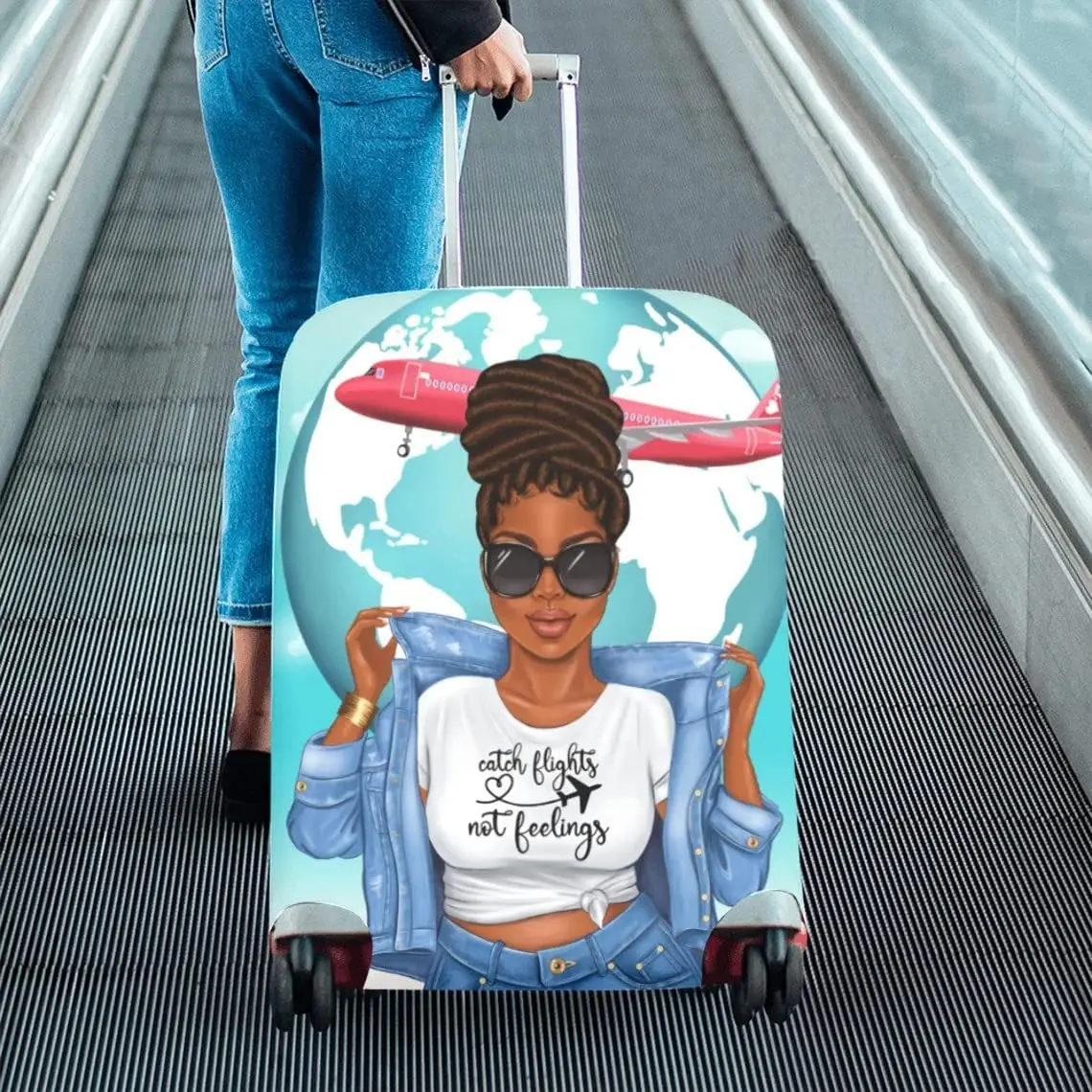 Catch Flights Not Feelings Black Girl African Luggage Cover black girl print luggage cover, afro black girl luggage cover