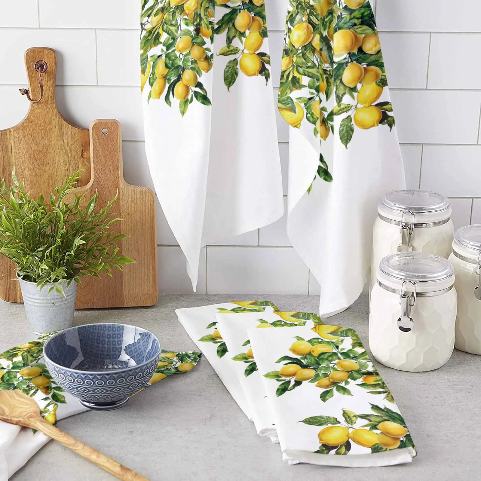 

Summer Watercolor Lemon Vintage Kitchen Towel Absorbent Dish Cloth Tableware Towel for Kitchen Household Cleaning Tool