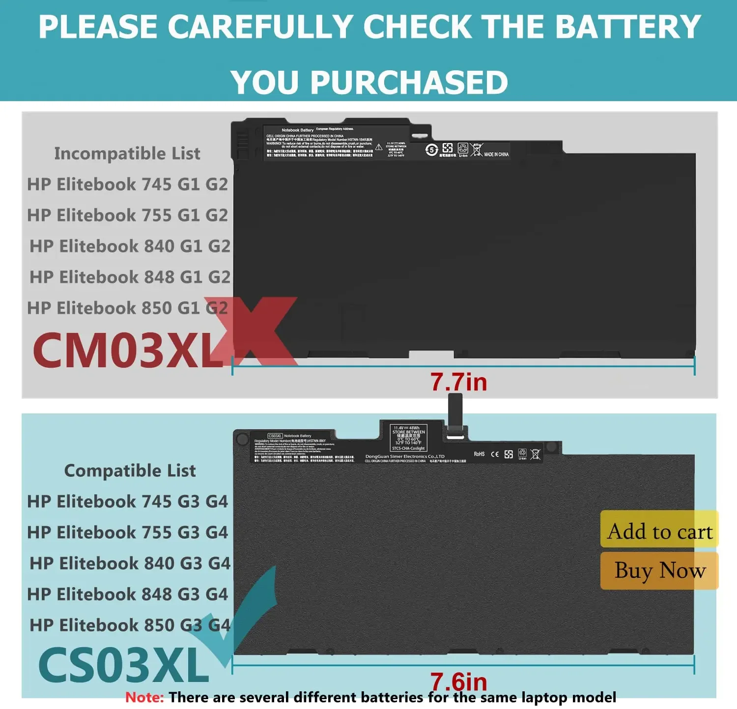 CS03XL Battery for HP Elitebook 745 755 840 848 850 G3, ZBook 15u G3 Laptop,P/N: HSTNN-UB6S HSTNN-IB6Y 800231-141 800513-001