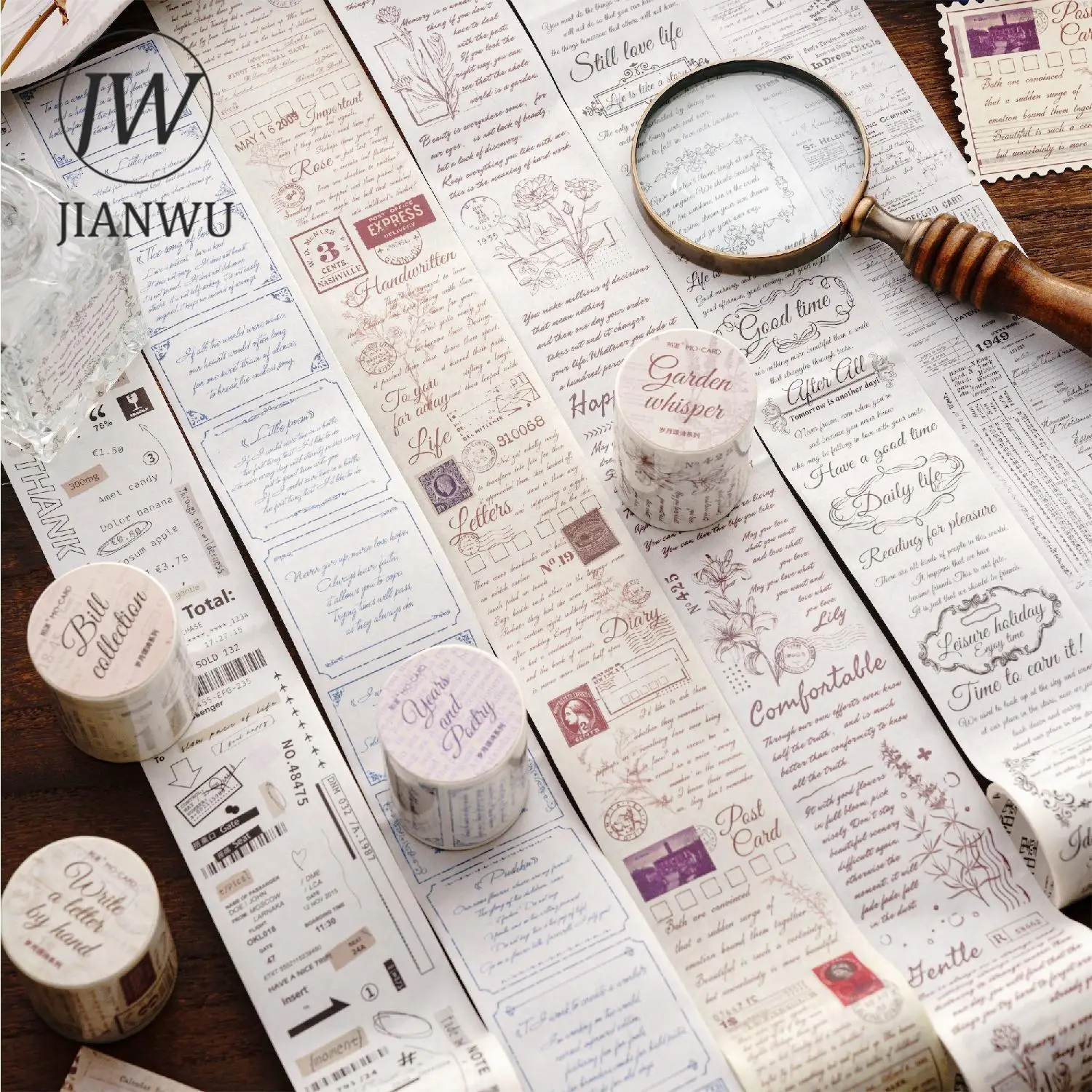 JIANWU-Material de texto en inglés Vintage de la serie Time Ode, cinta Washi, decoración creativa, bricolaje, diario, Collage, papelería, 50mm x