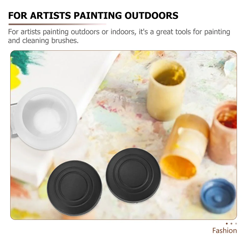 

2Pcs Oil Palette Cup Stainless Steel Painting Tools for Artists Portable Brush Cleaning Pot with Lid for Oil
