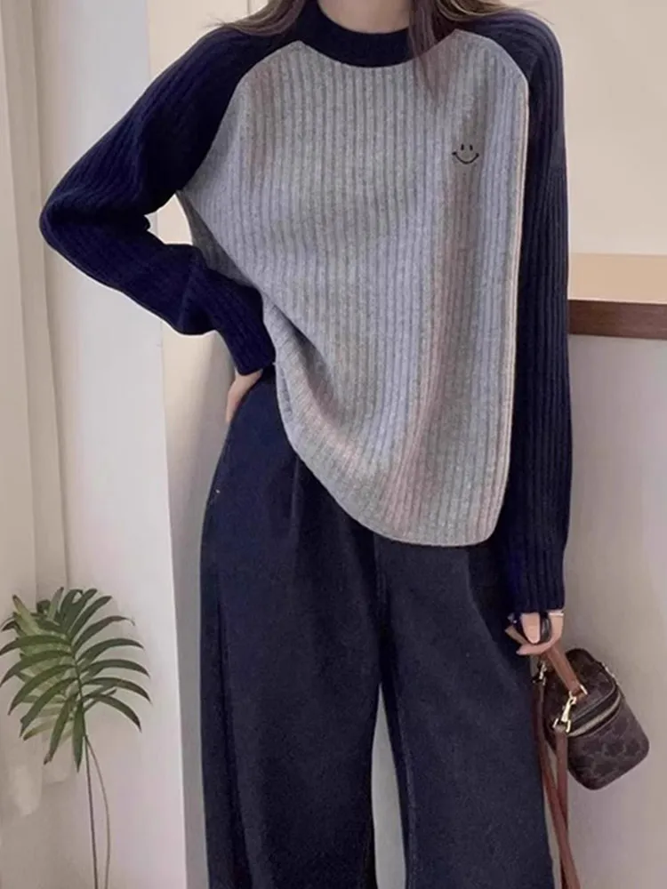 

Comfortable Knitted Long Sve Sweater Casual Age-Defng Design Trendy Commute Sle Korean Version Color Blo Top