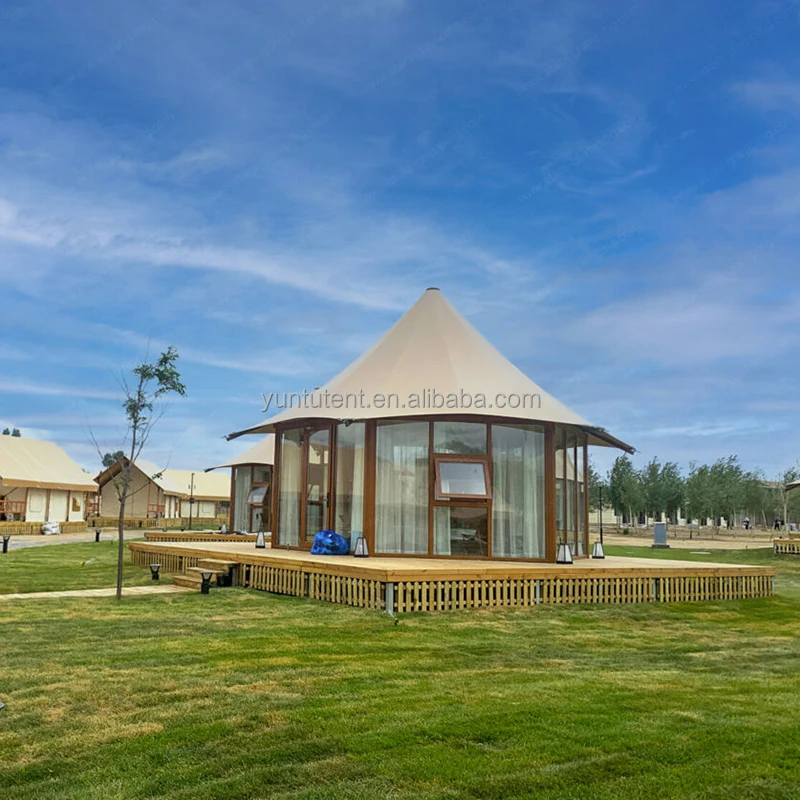 Outdoor Glass Hotel Glamping Safari Tent With Bathroom For Eco Resort Tented Lodge