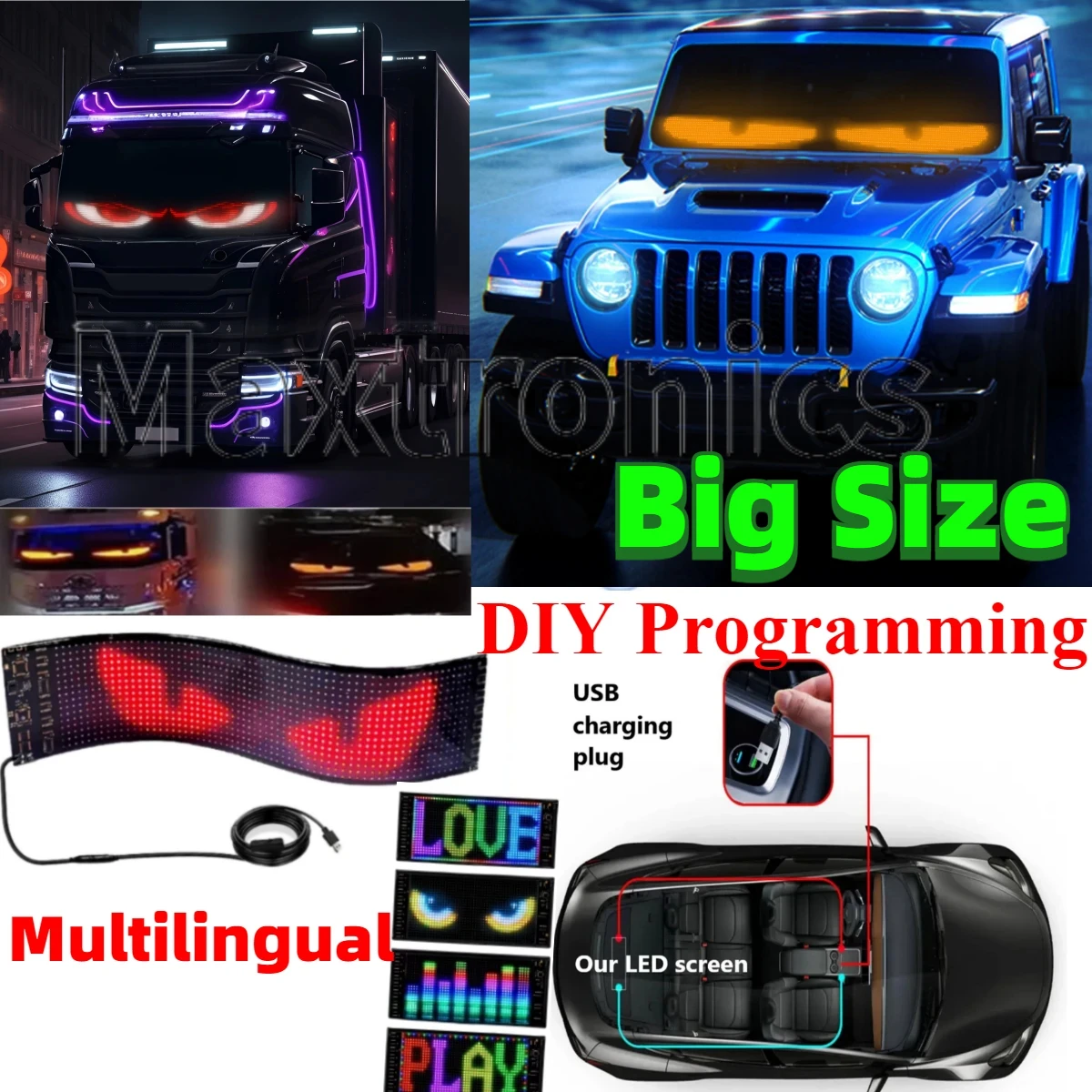 Big SIZE Car Flexible Display Truck Evil's Eye Light 5V USB Bluetooth APP LED Matrix Pixel Panel DIY Programmable For LED Sign