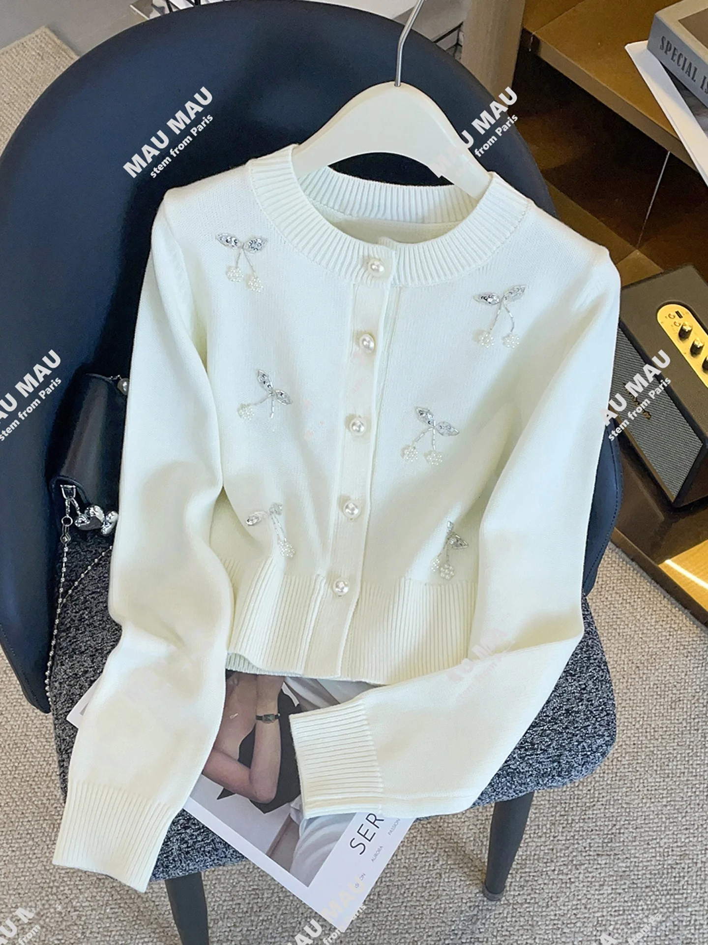 

High-End Knitted Sweater Coat for Women with Pearl Embelliment Commute Sle Regular Fit Medium Softn Long Sve ort ...