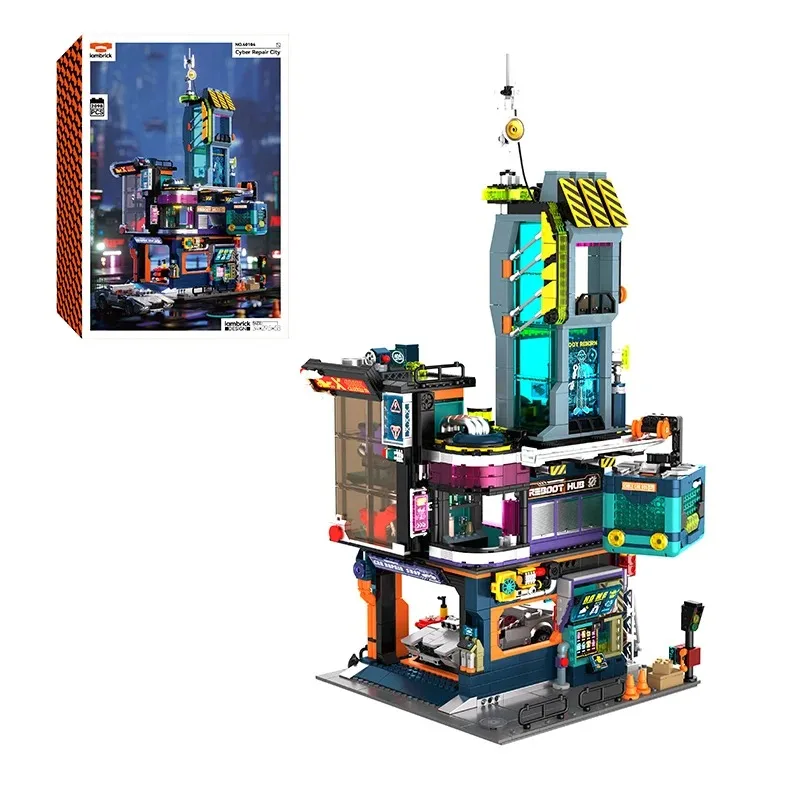 2098PCS 사이버펑크 수리 도시 블록 창의적인 거리 풍경 집 모듈식 건설 장난감 어린이 및 성인용 크리스마스 선물