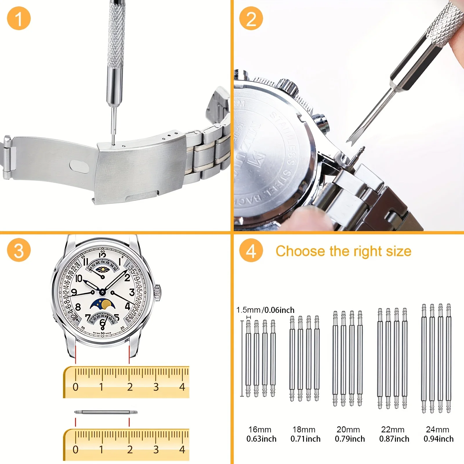 Watch Link Removal Kit, Watch Band Adjustment Strap Pin Removal Tool Kit, Watch Chain Sizing  Tool , Spring Bar Tool, Hammer