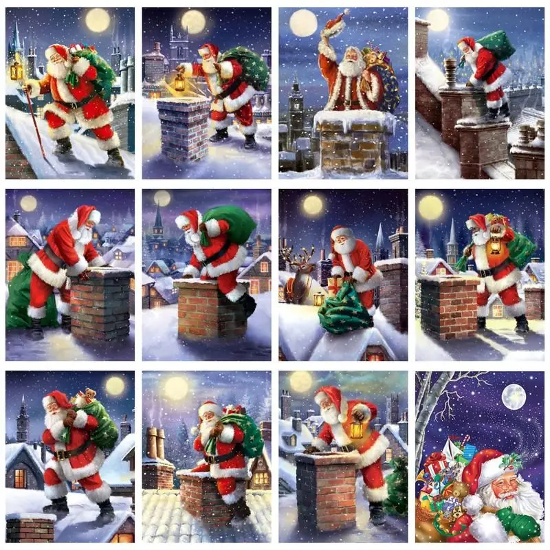 

CHENISTORY Diamond Painting Santa Claus Cross Stitch Mosaic Diamond Embroidery Portrait 5D DIY Rhinestone Picture Home Decor